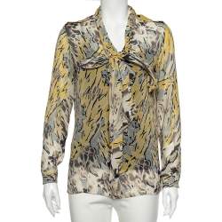 Pre Owned Emilio Pucci Multicolor Printed Silk Neck Tie Detail Shirt M