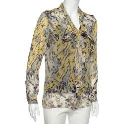 Pre Owned Emilio Pucci Multicolor Printed Silk Neck Tie Detail Shirt M