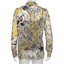 Pre Owned Emilio Pucci Multicolor Printed Silk Neck Tie Detail Shirt M