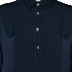 Pre Owned بلوزة إميليو بوتشي ميد نايت حرير أزرق داكن مرن بأكمام قصيرة  مقاس متوسط - ميديوم