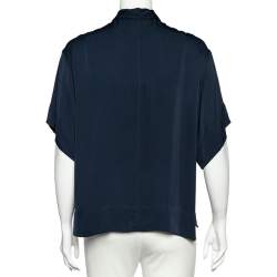 Pre Owned بلوزة إميليو بوتشي ميد نايت حرير أزرق داكن مرن بأكمام قصيرة  مقاس متوسط - ميديوم