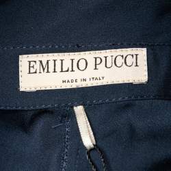 Pre Owned بلوزة إميليو بوتشي ميد نايت حرير أزرق داكن مرن بأكمام قصيرة  مقاس متوسط - ميديوم