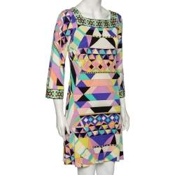 Pre Owned Emilio Pucci Multicolor Kaleidoscope Printed Silk Knit Midi Dress M
