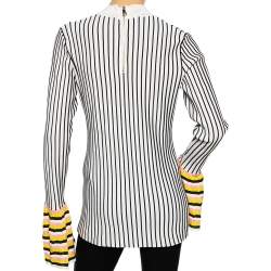 Pre Owned Emilio Pucci Black & White Striped Knit Pleated Cuff Detailed Top XL