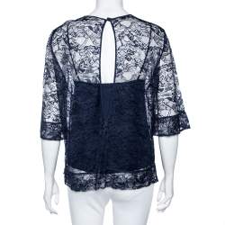 Pre Owned Emilio Pucci Navy Blue Lace Blouse M
