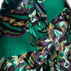 Pre Owned Emilio Pucci Green Printed Stretch Silk Flared Trousers M