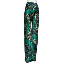 Pre Owned Emilio Pucci Green Printed Stretch Silk Flared Trousers M