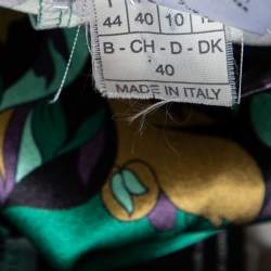 Pre Owned Emilio Pucci Green Printed Stretch Silk Flared Trousers M