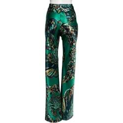 Pre Owned Emilio Pucci Green Printed Stretch Silk Flared Trousers M