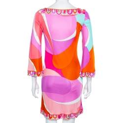 Pre Owned Emilio Pucci Multicolored Jersey Flared Sleeve Detailed Short Dress S