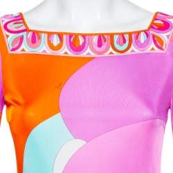 Pre Owned Emilio Pucci Multicolored Jersey Flared Sleeve Detailed Short Dress S