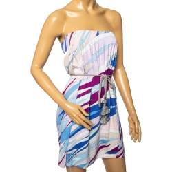 Pre Owned Emilio Pucci Multicolored Printed Cotton Belted Mini Dress S