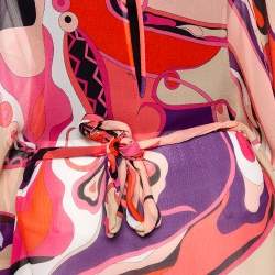 مملوكة مسبقًا توب قفطان إميليو بوتشي حرير مطبوع متعدد الألوان بحزام مقاس متوسط - ميديوم