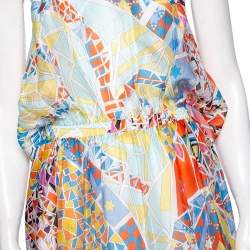 Pre Owned Emilio Pucci Multicolored Silk Cut Out Back Detail Sleeveless Beach Dress M