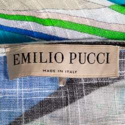 Emilio Pucci Multicolored Printed Cotton Wrap Detail Top & Midi Skirt Set M