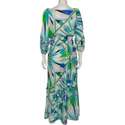 Emilio Pucci Multicolored Printed Cotton Wrap Detail Top & Midi Skirt Set M
