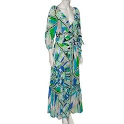 Emilio Pucci Multicolored Printed Cotton Wrap Detail Top & Midi Skirt Set M