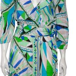 Emilio Pucci Multicolored Printed Cotton Wrap Detail Top & Midi Skirt Set M