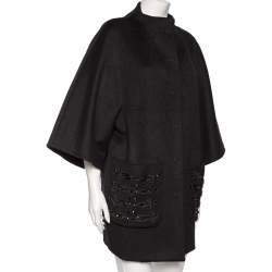 Emilio Pucci Black Wool Embellished Pocket Detailed Coat S 
