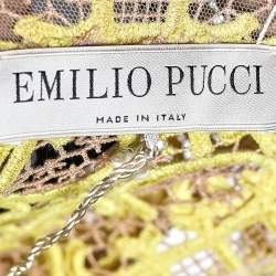 Pre Owned Emilio Pucci Yellow Guipure Lace Sleeveless Midi Dress M