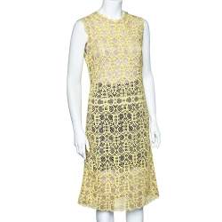 Pre Owned Emilio Pucci Yellow Guipure Lace Sleeveless Midi Dress M