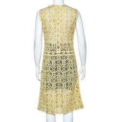 Pre Owned Emilio Pucci Yellow Guipure Lace Sleeveless Midi Dress M