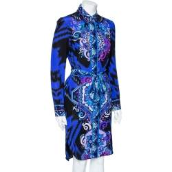 Pre Owned فستان قميص ايميليو بوتشي حرير مطبوع أزرق مقاس صغير (سمول)