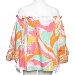 Pre Owned Emilio Pucci Multicolored Printed Cotton Off-Shoulder Top M