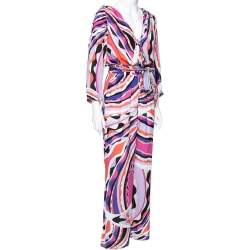 Emilio Pucci Multicolored Abstract Printed Jersey Belted Jumpsuit M 