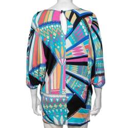 مملوكة مسبقًا Emilio Pucci Multicolor Patterned Jersey Oversized Sleeve Detail Mini Dress M