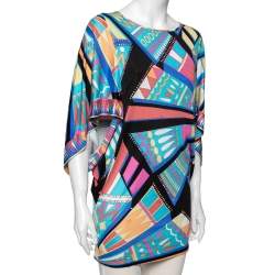 مملوكة مسبقًا Emilio Pucci Multicolor Patterned Jersey Oversized Sleeve Detail Mini Dress M