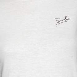 Pre Owned تي شيرت إميليو بوسي مزخرف كم حرير متباين وقطن أبيض مقاس صغير - سمول