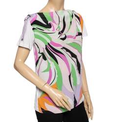 Pre Owned Emilio Pucci Multicolored Printed Silk & Cotton Paneled T-Shirt S