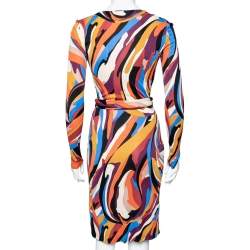 Pre Owned فستان إيمليو بوسي جيرسيه طباعة تجريديه متعدد الألوان بحزام مقاس صغير - سمول