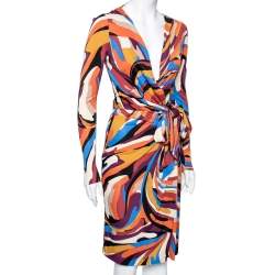 Pre Owned فستان إيمليو بوسي جيرسيه طباعة تجريديه متعدد الألوان بحزام مقاس صغير - سمول