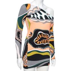 Emilio Pucci Multicolored Printed Jersey Asymmetrical Top S
