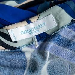 Pre Owned Emilio Pucci Blue Printed Jersey Belted Dress S