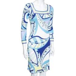 Pre Owned Emilio Pucci Multicolored Printed Jersey Long Sleeve Dress S