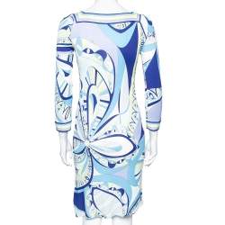 Pre Owned Emilio Pucci Multicolored Printed Jersey Long Sleeve Dress S