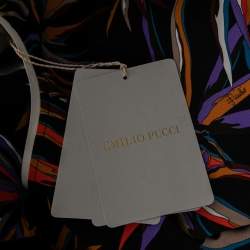 Emilio Pucci Black Tropical Palm Print Viscose Crew Neck Top M