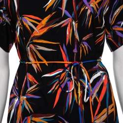 Emilio Pucci Black Tropical Palm Print Viscose Crew Neck Top M
