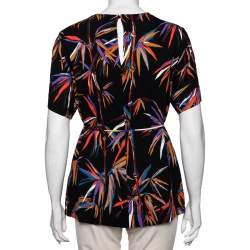 Emilio Pucci Black Tropical Palm Print Viscose Crew Neck Top M