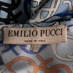 Pre Owned Emilio Pucci Multicolor Logo Printed Silk Short Sleeve Top S