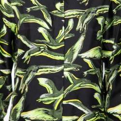 Pre Owned Emilio Pucci Black & Green Bird Printed Silk Shirt M