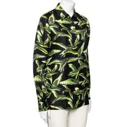 Pre Owned Emilio Pucci Black & Green Bird Printed Silk Shirt M