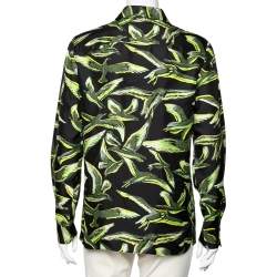 Pre Owned Emilio Pucci Black & Green Bird Printed Silk Shirt M