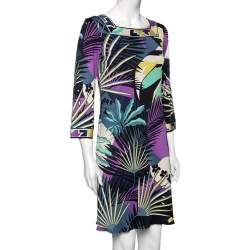 Emilio Pucci Multicolor Floral Print Silk Midi Dress M