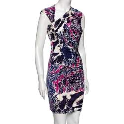 Pre Owned Emilio Pucci Multicolor Printed Silk Jersey Ruched Dress S
