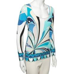 Pre Owned تي شيرت بكم طويل إيميلليو بوسي تريكو مطبوع متعدد الألوان مقاس صغير - سمول