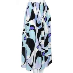 Pre Owned Emilio Pucci Multicolored Printed Silk Elasticized Waist Midi Skirt M